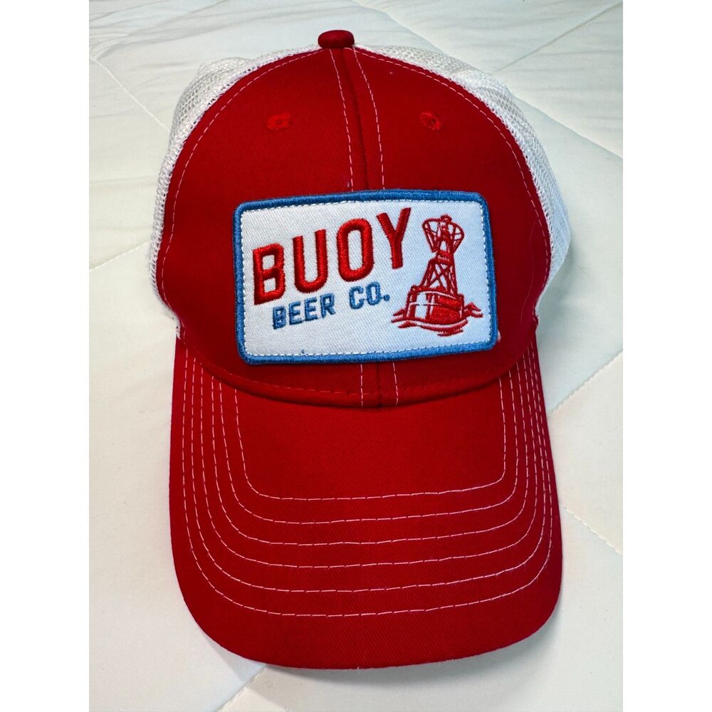 Buoy Beer Co Red and White Adjustable Snapback Trucker Hat Cap